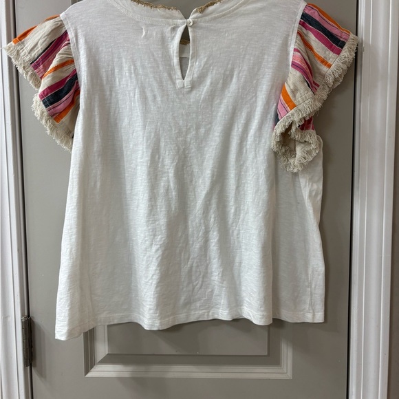 THML White Top with Multicolor Striped Ruffle Sleeves - Picture 3 of 5